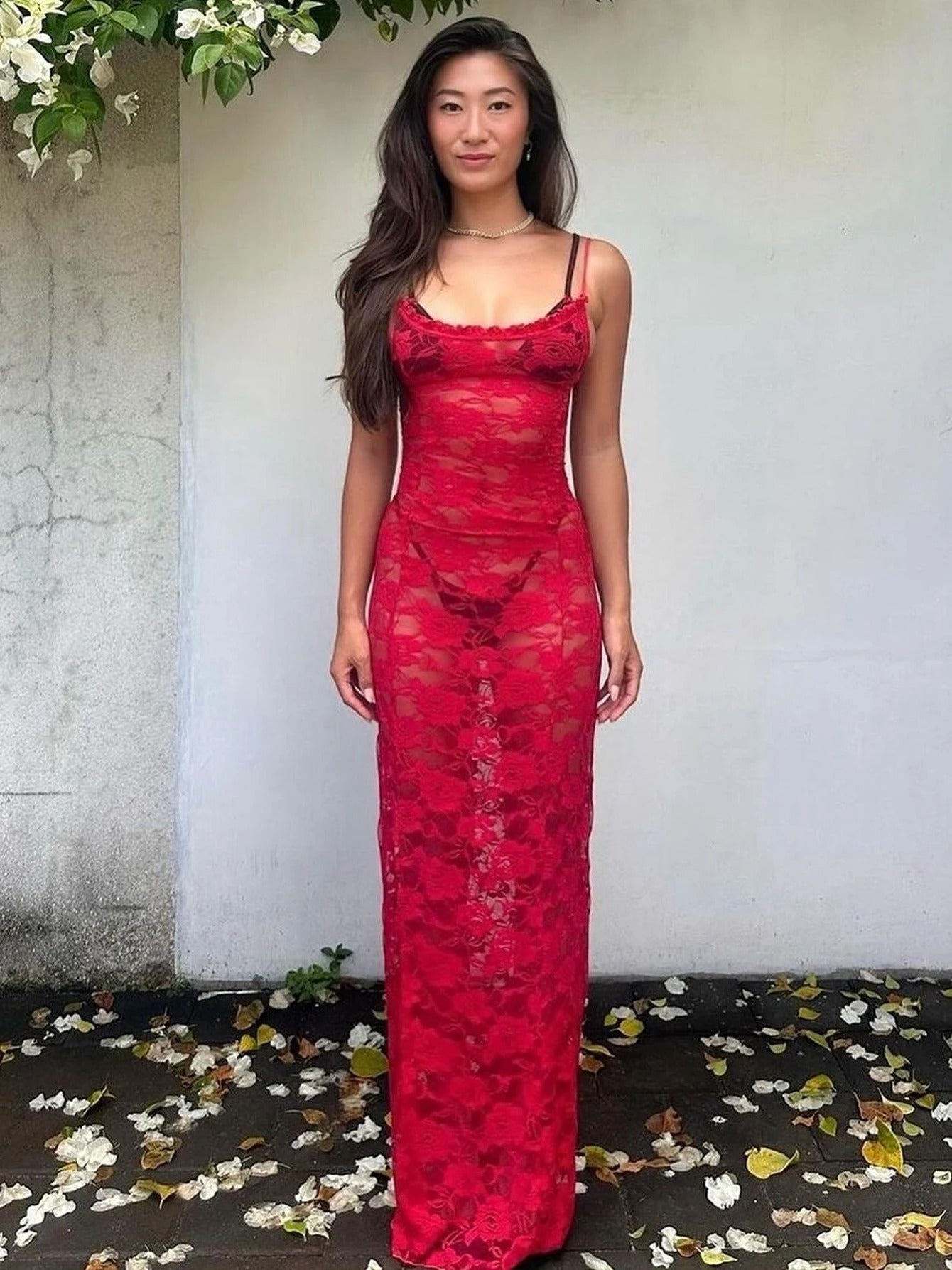 Raya Sheer Lace Maxi with Straps