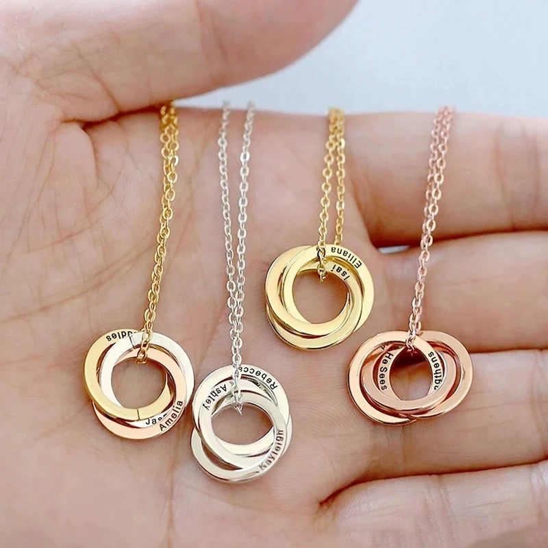 Personalized Aurora Interlocking Rings Necklace