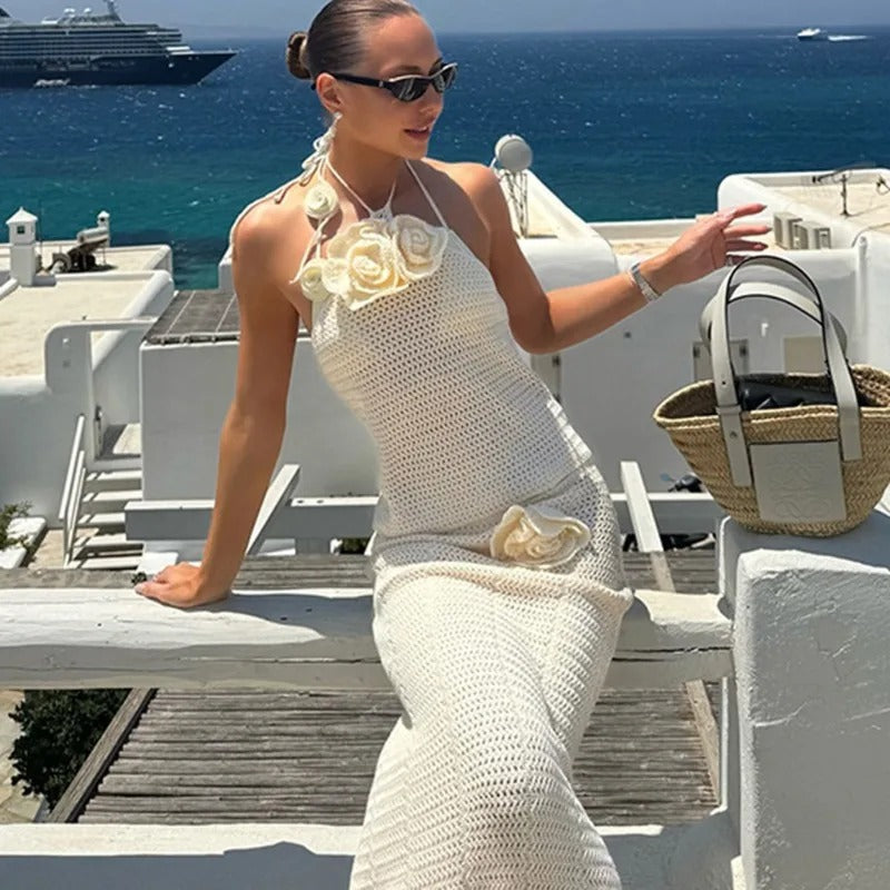 Capri Crochet Floral Halter Dress