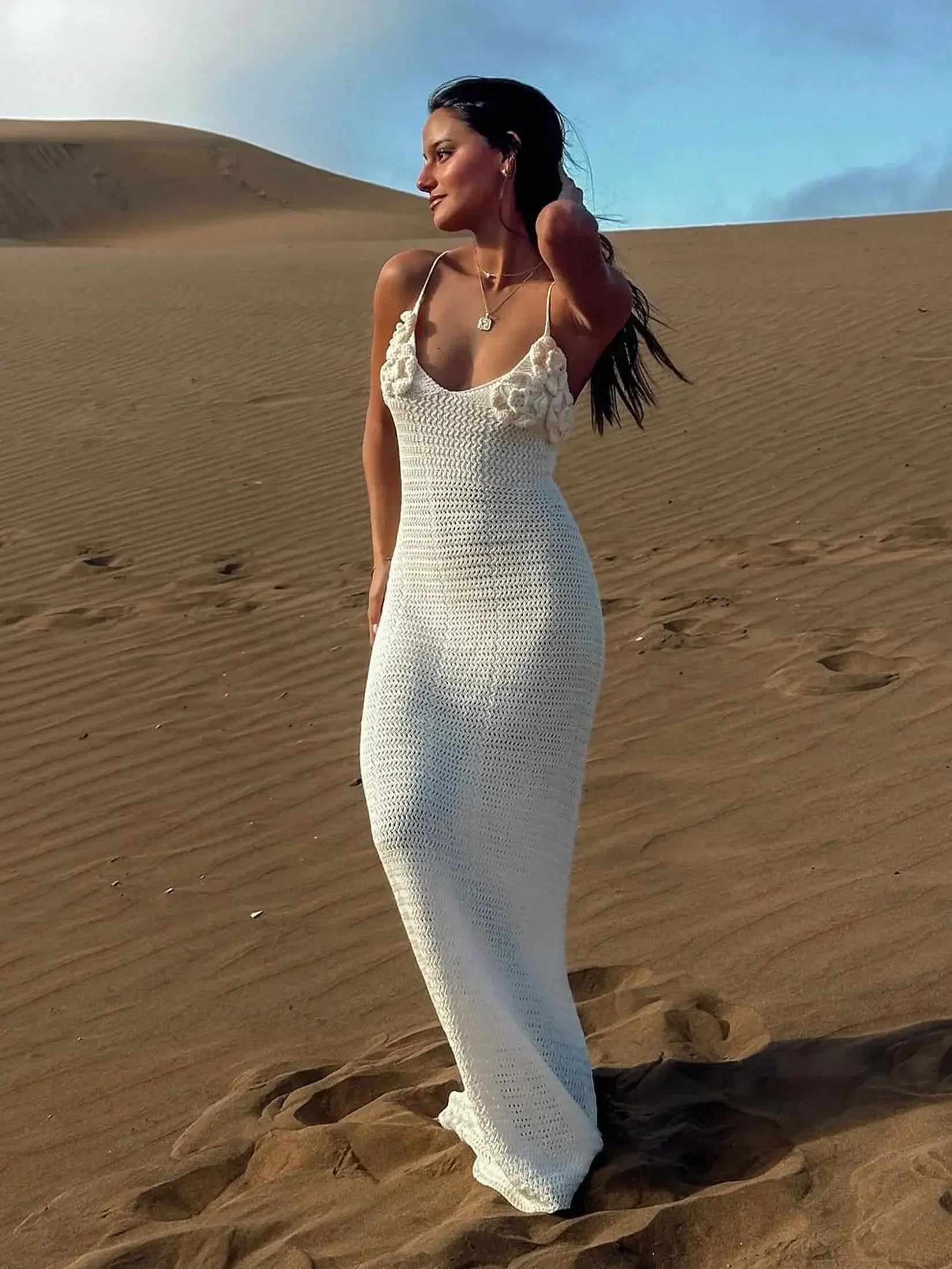 Solstice Beige Crochet Dress