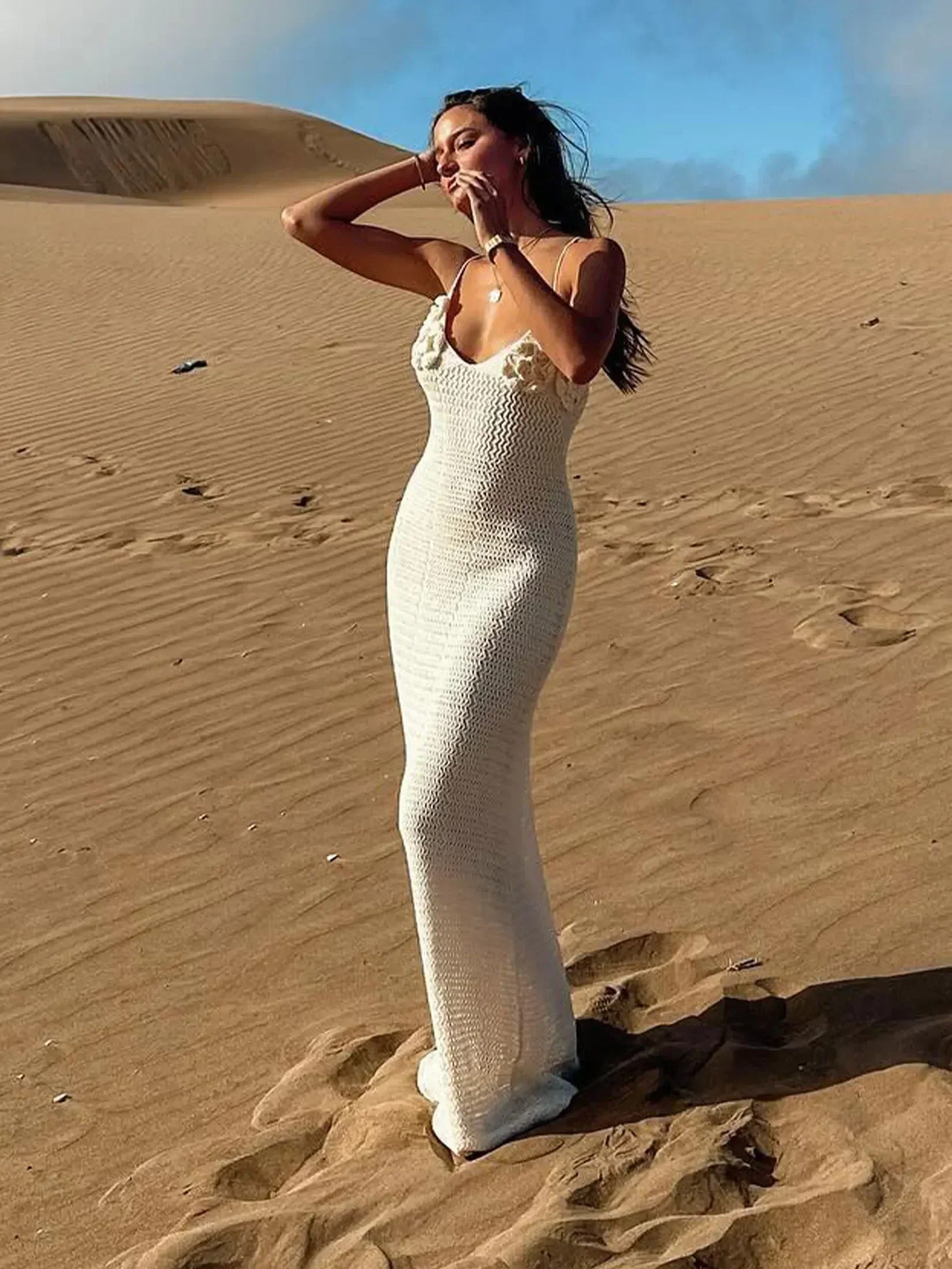 Solstice Beige Crochet Dress