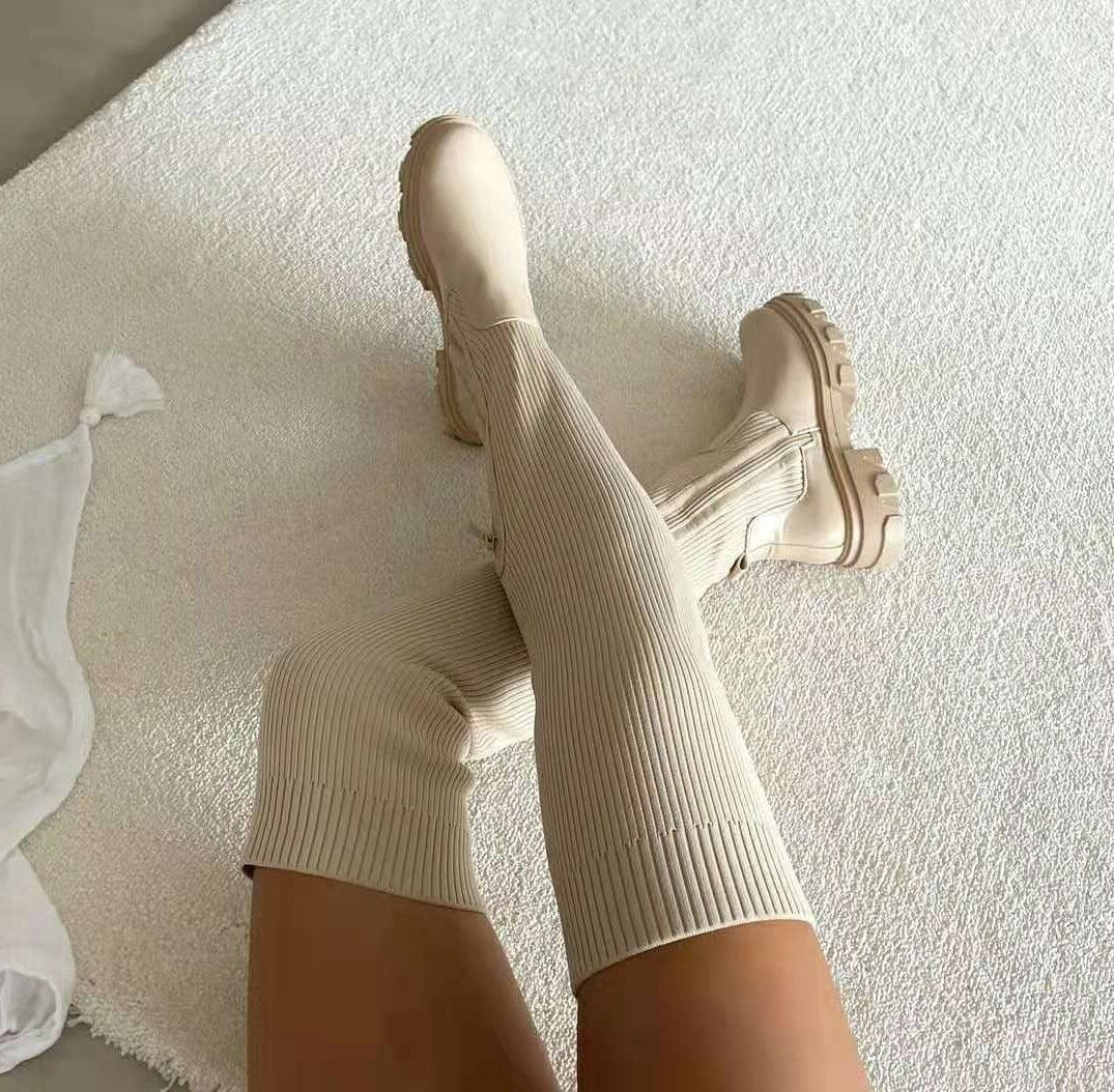 Thigh High Stretch Knit Boots