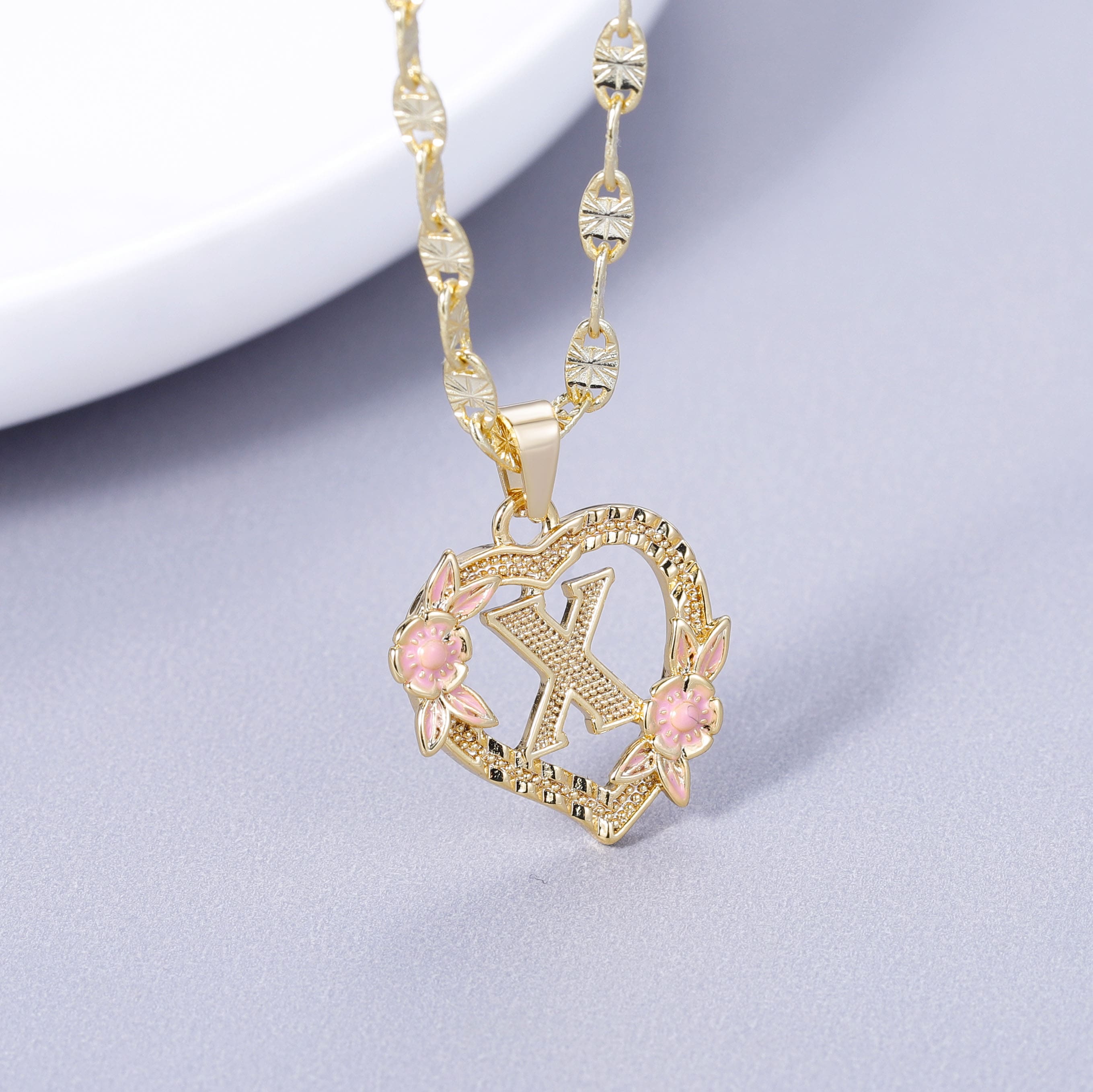 Initial & Flower Necklace