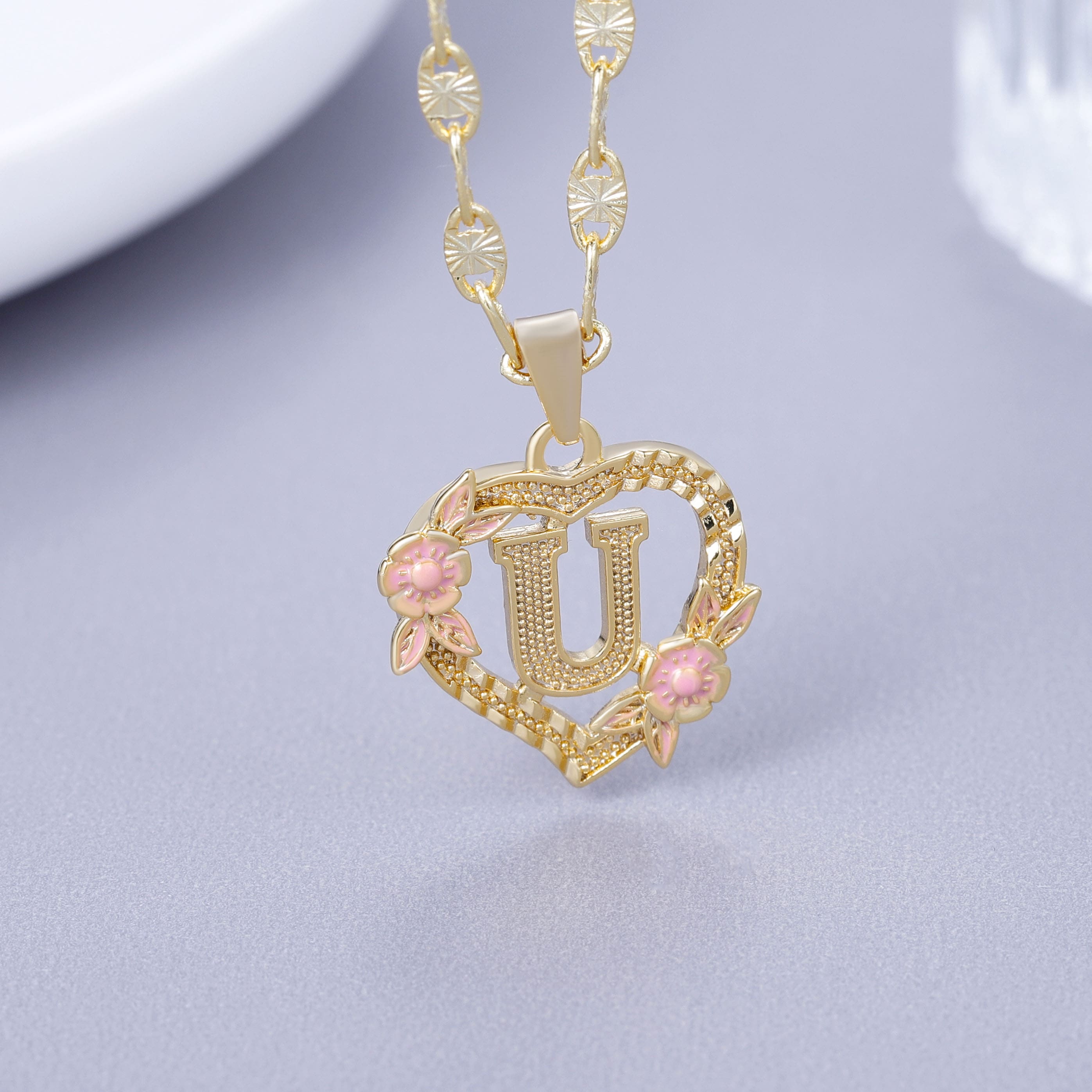 Initial & Flower Necklace