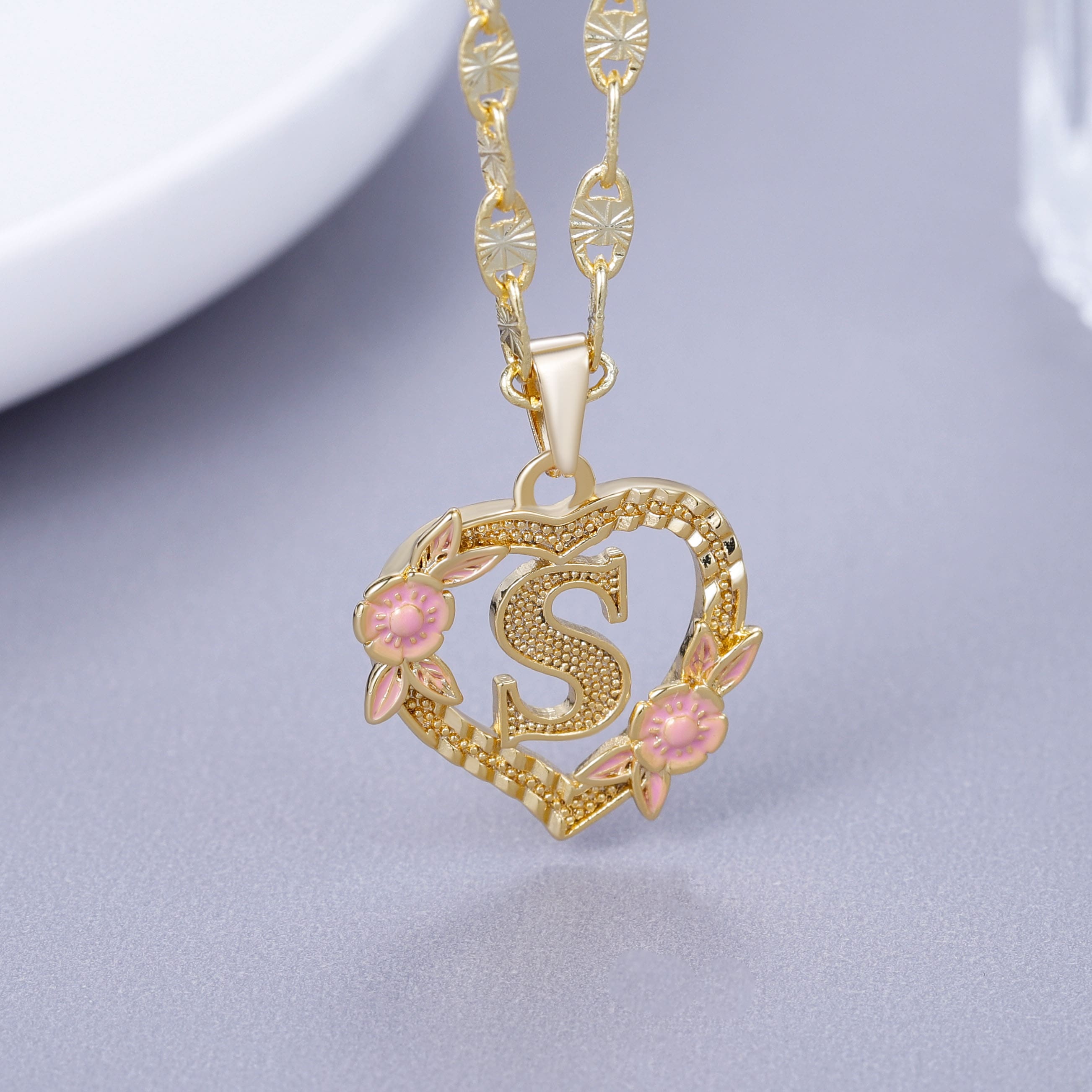 Initial & Flower Necklace